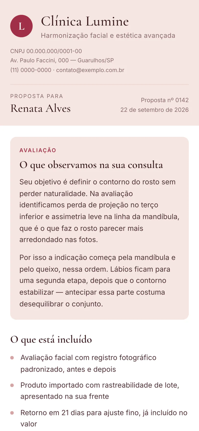 Exemplo de proposta-espelho: a avaliação da consulta aparece antes do preço, no visual da clínica.